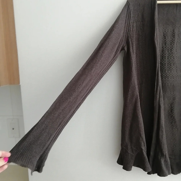 Anthropologie Sparrow Lightweight Open Knit Cotton Cashmere Brown Cardigan Med - Picture 7 of 14
